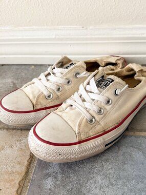 Converse All Star Low Top Sneakers Womens 8.5 Ivory Canvas Lace Up